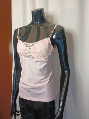 Donna Loren Womens Coquette Babydoll Lace Tank Top L Pink Fairy Dainty Romantic